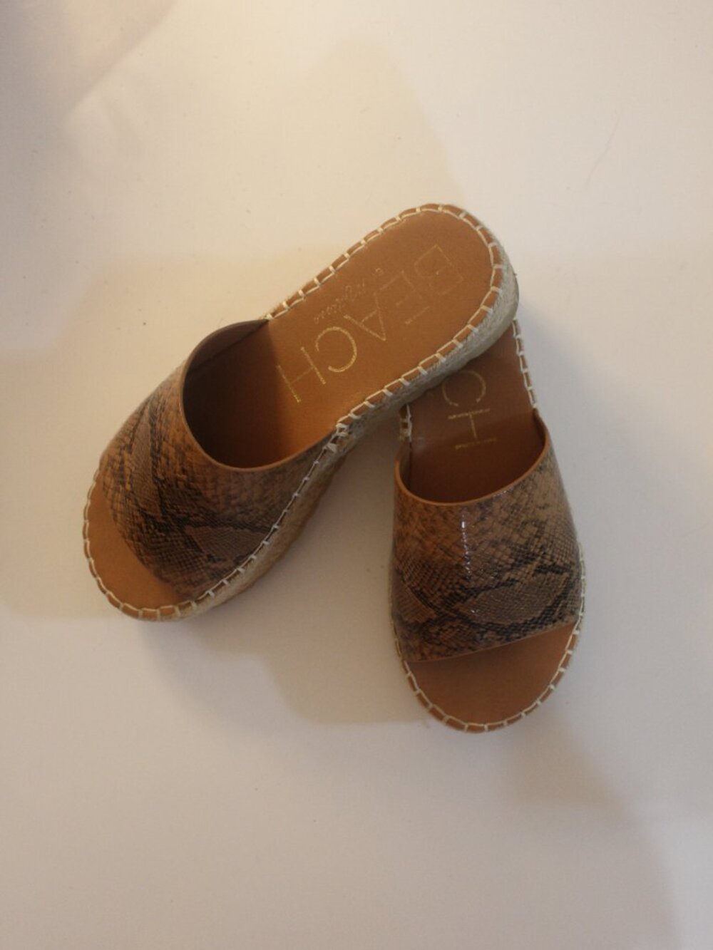BEACH by Matisse Brown Snake-Print Espadrille Platform Slide Sandals
